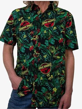 Jurassic World Dominion Tropical Raptor Men's Hawaiian Shirt, Size L